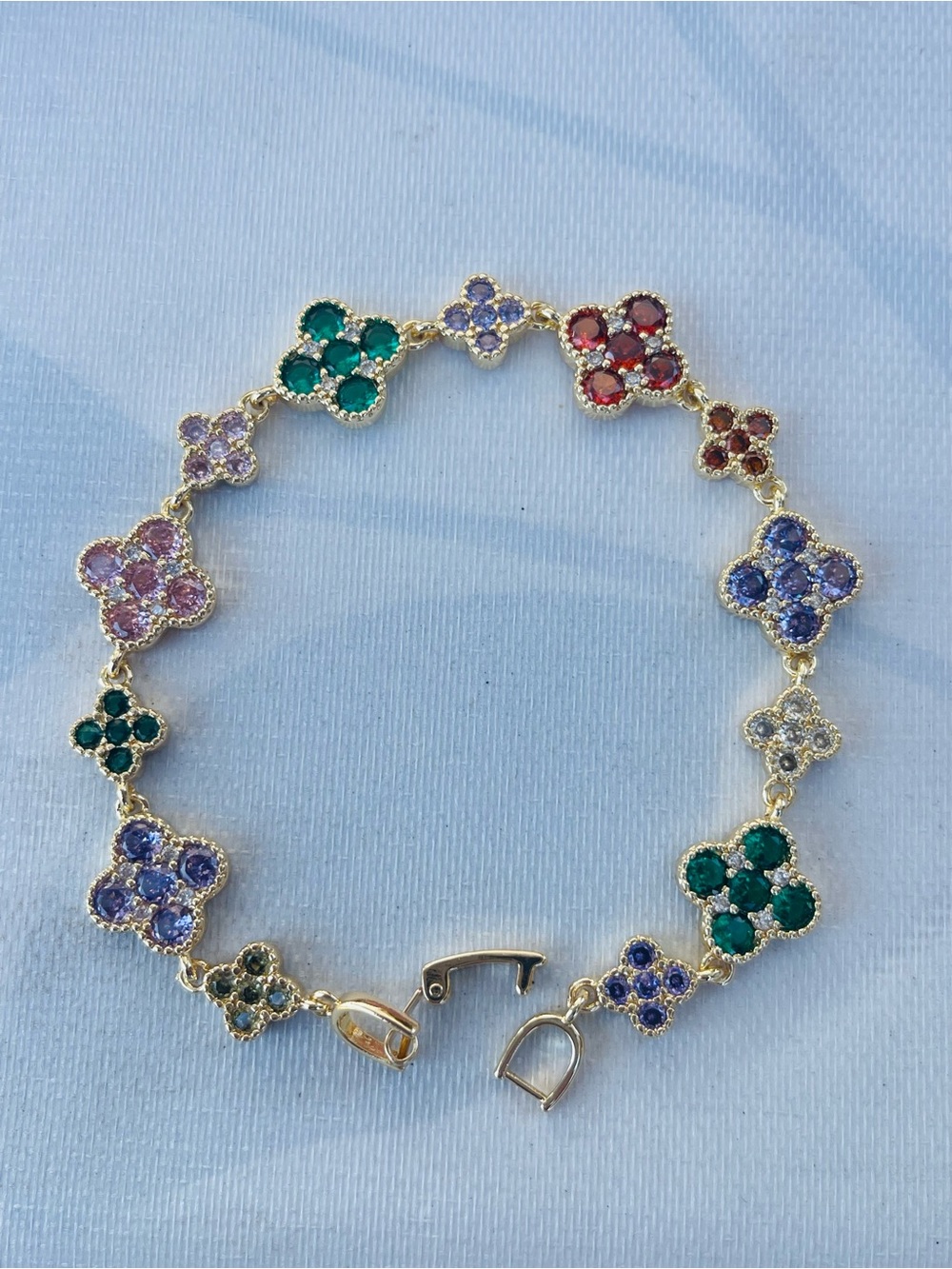 Multicolor Floral Cluster Gold Bracelet - Unbranded